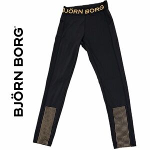 Bjorn Borg 7/8 Leggings High Waist 23’ Black/Gold Sz 6 Running Yoga Athletic